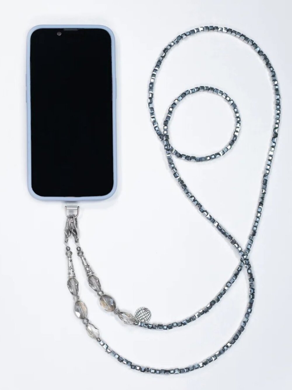 Urban Outfitters Crossbody Silver Beaded Phone Chain- Fits All Phone Sizes